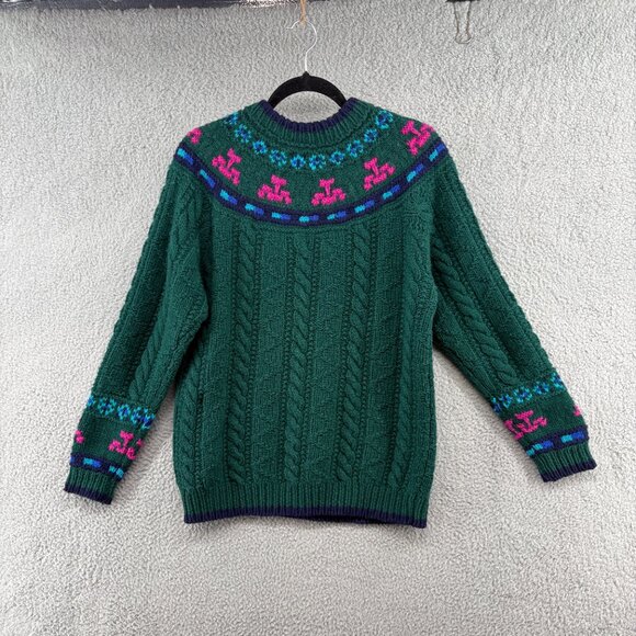 Vintage Brass Plum by Nordstrom Shetland Wool Sweater Green Fair Isle Knit - Picture 3 of 14